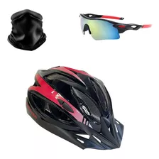Capacete Ciclismo Mtb C/ Luz Led + Óculos + Bandana