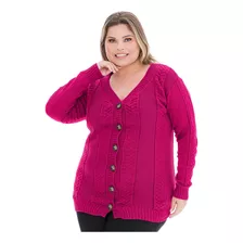 Blusa Casaco Botão Ponto Colmeia Plus Size- Inverno - 018