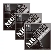 Kit 3 Encordoamentos Guitarra Aço 011 052 Nig N61 Tradiciona