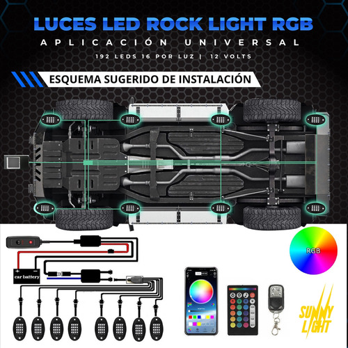 12 Luces Led Rgb Rock Light Bluetooth Jeep Rzr Offroad Autos Foto 5