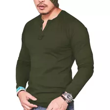 Playera Cuello Mao Manga Larga De Moda Casual 3038 Gyk