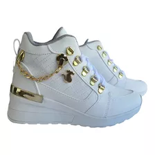 Tenis Plataforma Sneakers Dama Detalle Cadena Casual Moda