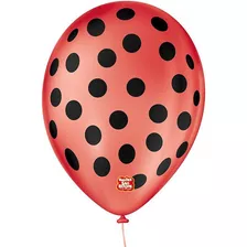 Balão Decorado N09 Bolinha Vermelho Com Preto Pct Com 25