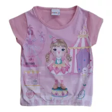 Blusa Manga Curta Feminina Infantil Estampa Circo 