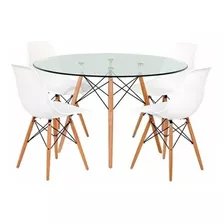 Juego De Comedor 4 Puestos Vidrio Mesa 80 Cm Eames