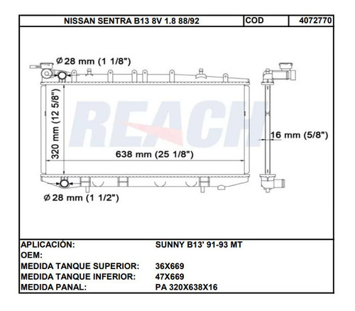 Radiador Nissan Sentra B13 8 Valvulas Laminilla 16mm (cod:40 Foto 2