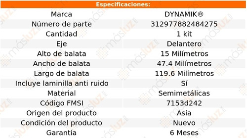 Balatas Semimetalicas Del Toyota Mr2 L4 1.8l 85/89 Dynamik Foto 3