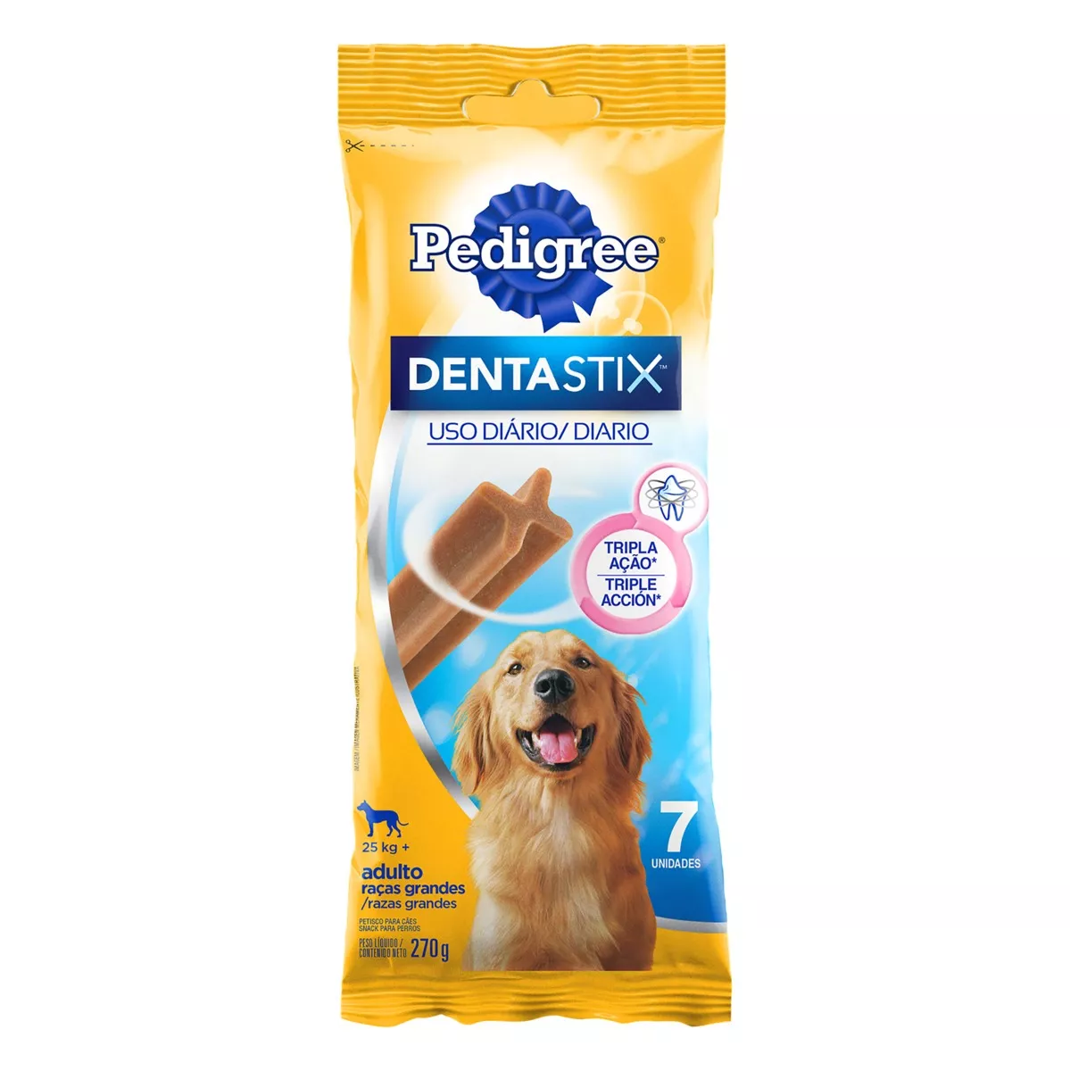 Petisco Para Cães Adultos Raças Grandes Pedigree Dentastix Pacote 270g 7 Unidades