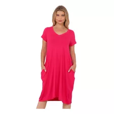 Vestidos Midi Médio Soltinho Malha Fria Verão Com Bolso Top