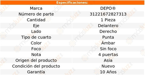 Cuarto Punta Derecho mbar S/foco Bmw 318i 99 Depo Foto 4