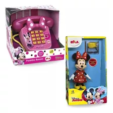 Kit Telefone Sonoro Minnie Mouse E Miniatura Colecionável 