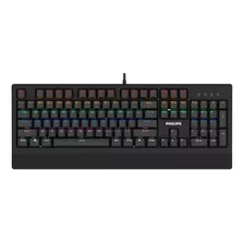 Teclado Gamer Philips Spk8403 Qwerty Philips Cyan Inglés Us Color Negro Con Luz De 7 Colores