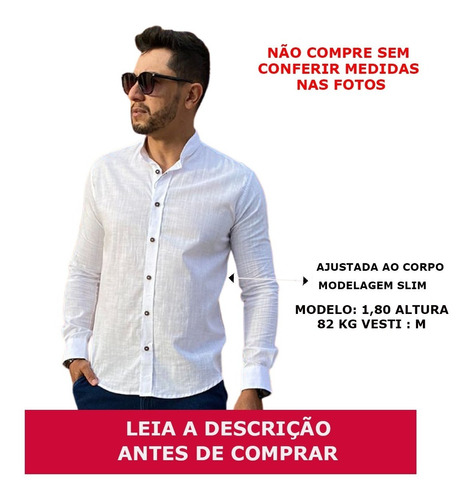 Camisa Social Masculina Slim Manga Longa Linho - Premium