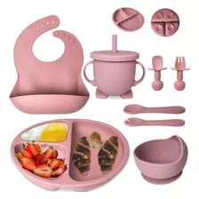 Set De Alimentación De Bebé De Silicona Antideslizante Rosa