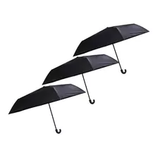 Kit 3 Sombrinha Preta Prática Dobrável Guarda-chuva Portaria