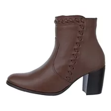 Bota Feminina Salto Madeira Cano Curto Couro Legítimo 4142 