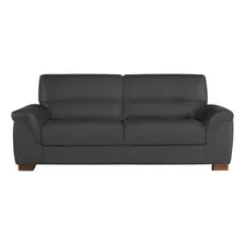 Sillon Sofa Living 3 Cuerpos 100% Cuero Patas De Madera Color Gris Diseño De La Tela Liso