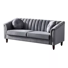 Mueble Sofa Karol Lino Gris De 3plazas 1 Pieza Moderno