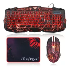 Combo Gaming Bluefinger, Teclado Y Mouse Ergonómicos Con Luz