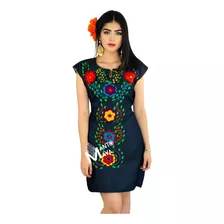 Vestido Mexicano Bordado Artesanal Flores