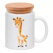 Caneca Porcelana Tampa Girafa Bebe Africa