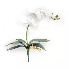 8 Orquidea Branca Com Folha E 3 Raizes Artificiais Silicone 