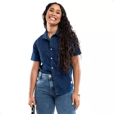 Camisa Jeans Feminina Casual Slim Manga Curta Bamborra