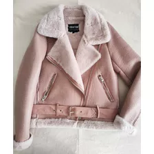 Campera En Simil Cuero Rosa Con Piel 