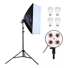 Kit 1 Softbox E27 Quadruplo Tripé 4 Lampadas Ideal Youtubers