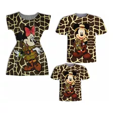 Vestido Mãe E Blusa Pai E Filho - Mickey E Minnie Safari Ii