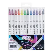 Caneta Pincel Dual Brush Pen Estojo Com 12 Cores Brw