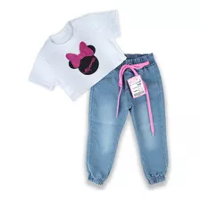 Conjunto Calça Jogger+blusinha Cropped Menina Tam 01 Ao 06