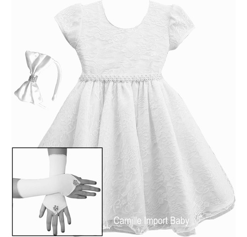 Vestido Infantil Branco Ano Novo Reveillon Formatura Com Kit