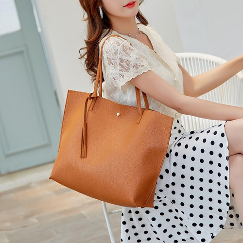 Cartera Grande Bolso De Mujer Eco Cuero Xl Morral Importado