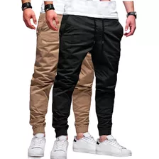 Kit 02 Calças Jogger Sarja Masculina Com Punho Elástico