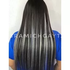 Extensiónes De Cabello Negro Liso Iluminaciónes Platino Larg