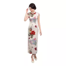 Vestido Oriental Longo Off White Flor Da Fortuna