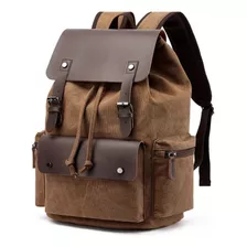 Mochila De Lona E Couro Legítimo Masculino E Feminino Cor Marrom