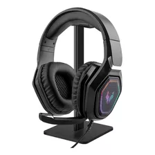 Auriculares Headset Gadnic Con Micrófono Y Luz + Soporte Color Negro