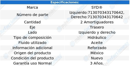 Par Amortiguadores Traseros Hidrulicos Van 84-89 Syd Foto 2