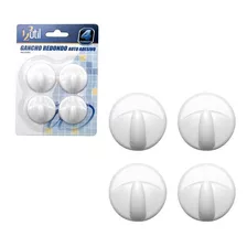 Gancho Adesivo De Parede Redondo Multiuso C/4pcs 123util Cor Branco