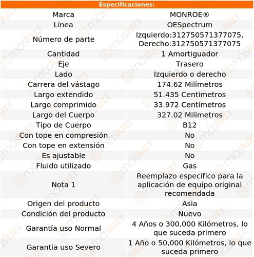 (1) Amortiguador Tra Oespectrum Gas Der O Izq Firefly 89/91 Foto 2