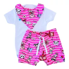 Conjunto Bebe Menina Com Babador Body E Babador Verão Frufru