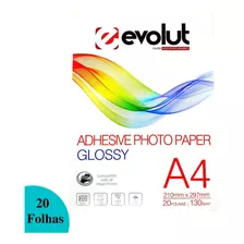 20 Folhas Papel Fotográfico Adesivo Glossy A4 130g Premium