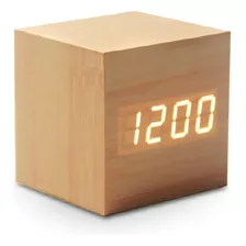 Reloj Despertador Cubo De Madera Digital Pantalla Led - Ps Color Marrón