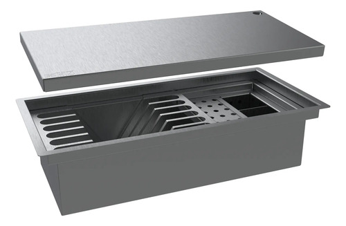 Escorredor Embutido Calha Inox Úmida 40cm C/ Tampa Cinza