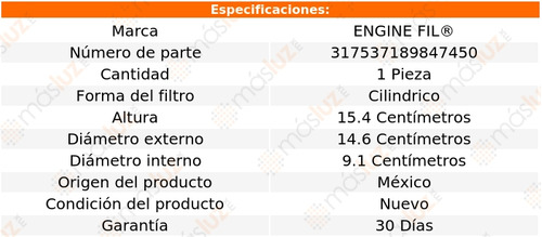 1- Filtro De Aire Firebird 8 Cil 5.7l 1990/1992 Engine Fil Foto 2