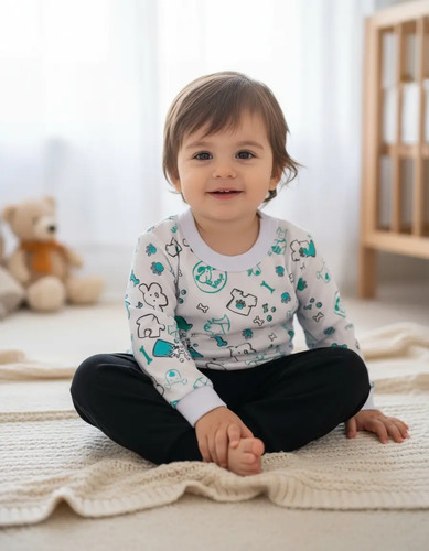 2 Cj Pijama Bebe Infantil M/longa 1/2 Malha 100%algod P Ao 3