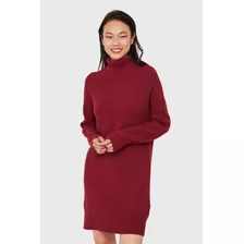 Sweater Vestido Acanalado Cuello Alto Rojo Ladrillo Nicopoly