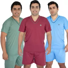 Kit 3 Pijamas Masculino Verão Manga Curta E Short Atacado